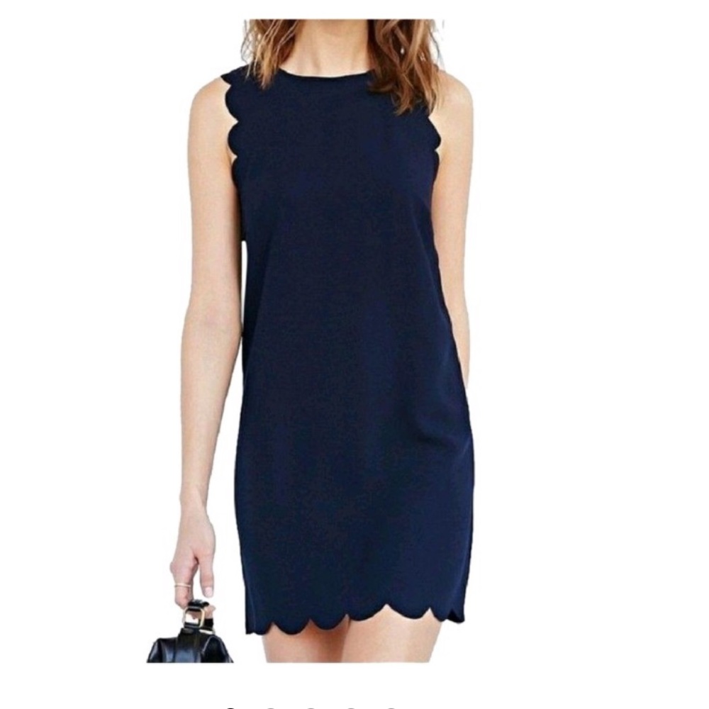 J.Crew Navy Blue Scalloped Sleeveless Dress Sz 4